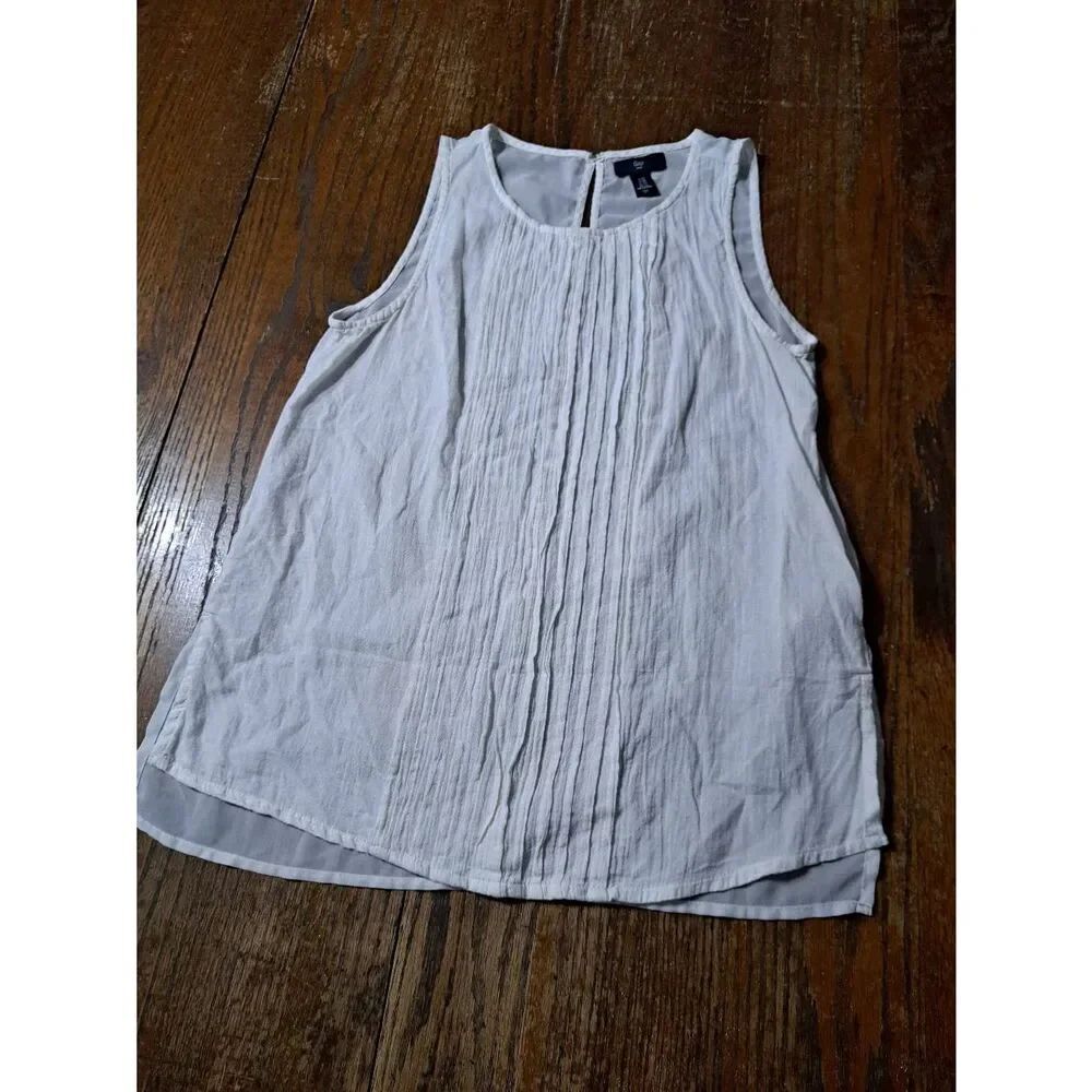 XS Gap Off White Sleeveless Semi Sheer Gathered Front Cotton Tank Top Shirt
